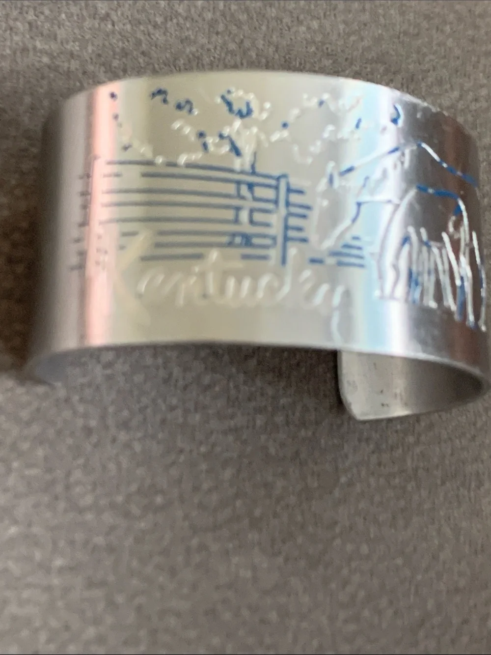 Vintage SilverColored Aluminum Cuff Bracelet Features a Laser “Kentucky “